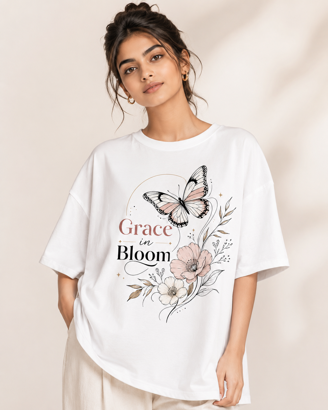 Grace In Bloom Girl's Premium Graphic Printed T-Shirt – Casual Streetwear Tee