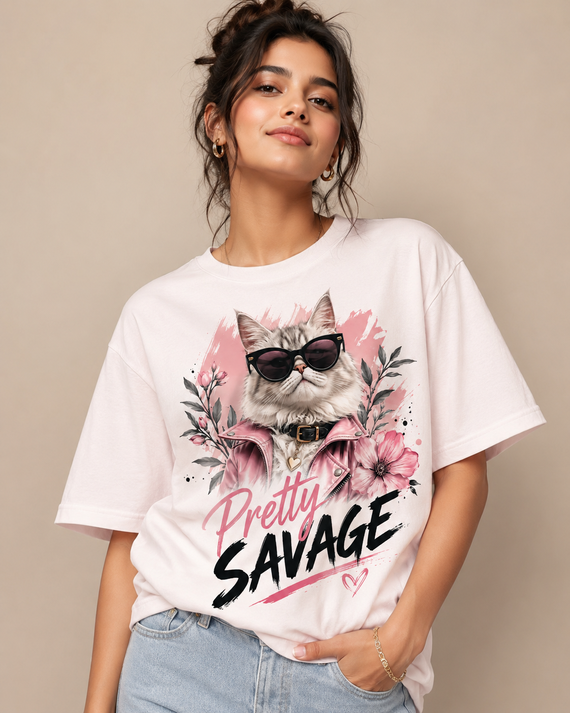 Pretty Savage Girl's Premium Graphic Printed T-Shirt – Casual Streetwear Tee