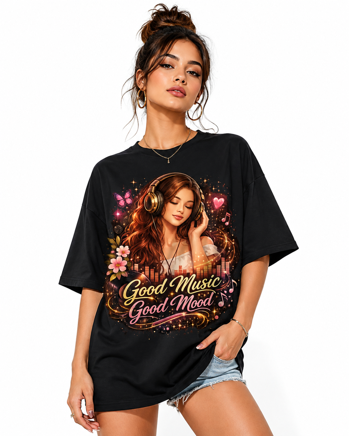 Good Music Girl's Premium Graphic Printed T-Shirt – Casual Streetwear Tee